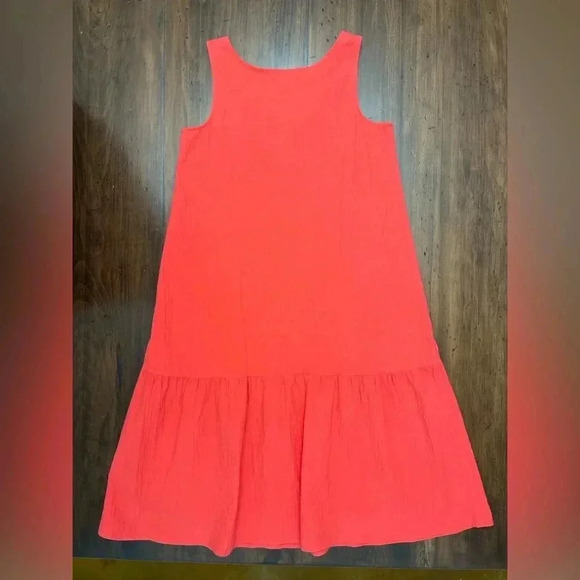 Eileen Fisher Organic Cotton Pucker Tiered Dress Midi Watermelon Sz XS Flowy - Picture 3 of 12